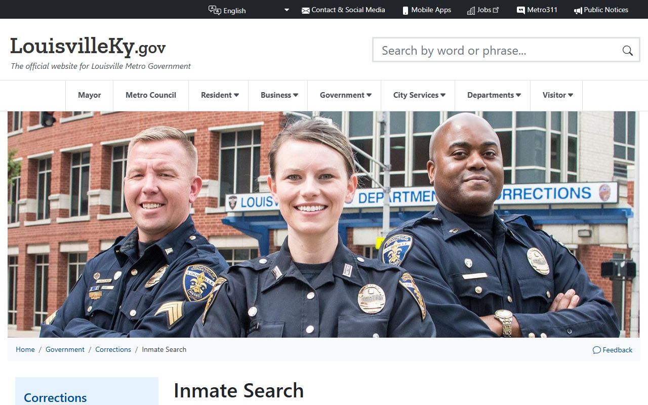 Louisville Metro Department of Corrections inmate search portal